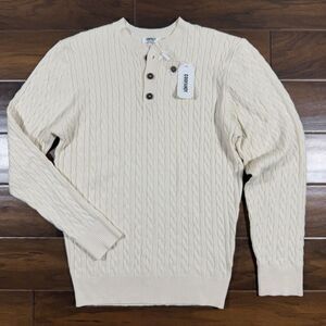 Coofandy Men's Size Small Cream Henley Cable Knit Sweater